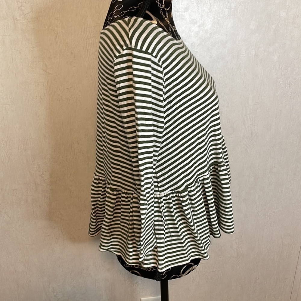 WE The Free Green‎ White Striped 3/4 Sleeve Baby Doll Size Small - Picture 2 of 5